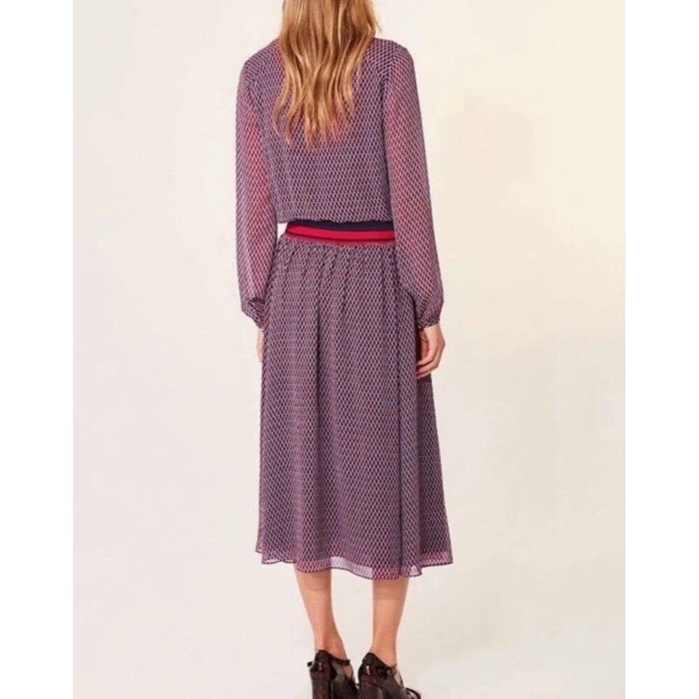 Tory Burch Women’s Mido Dress Blue Red Geometric Silk 12 Midi Career Designer - Picture 3 of 16